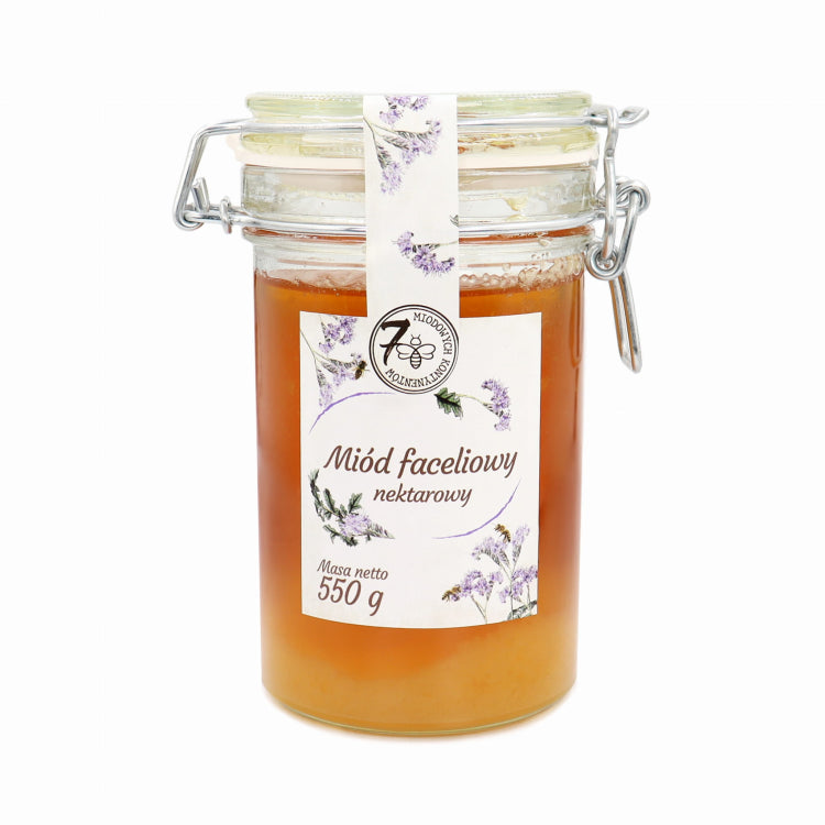 Miód faceliowy w słoiku z klamrą 550g